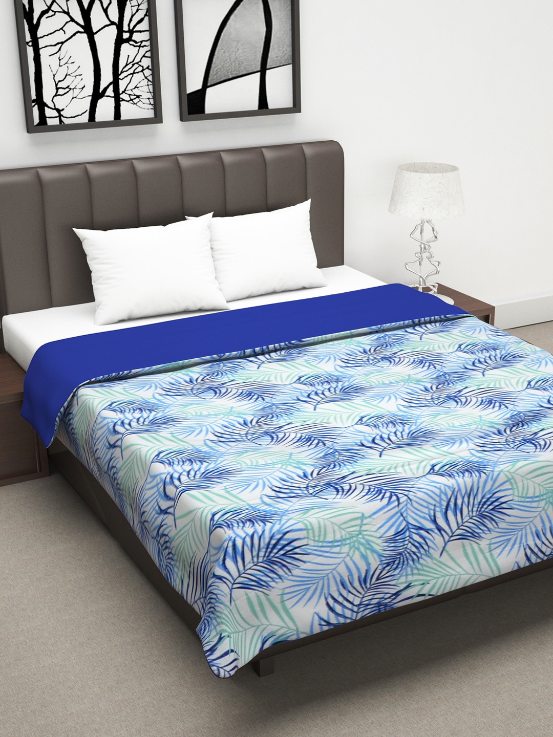 

Divine Casa Navy Blue & White Floral AC Room 120 GSM Double Bed Dohar