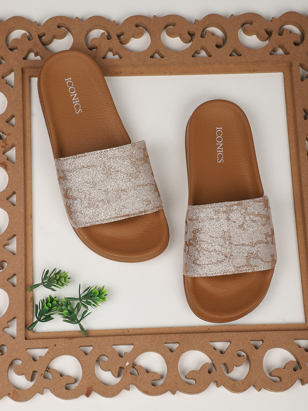 

ICONICS Women Copper-Toned & Grey Sliders