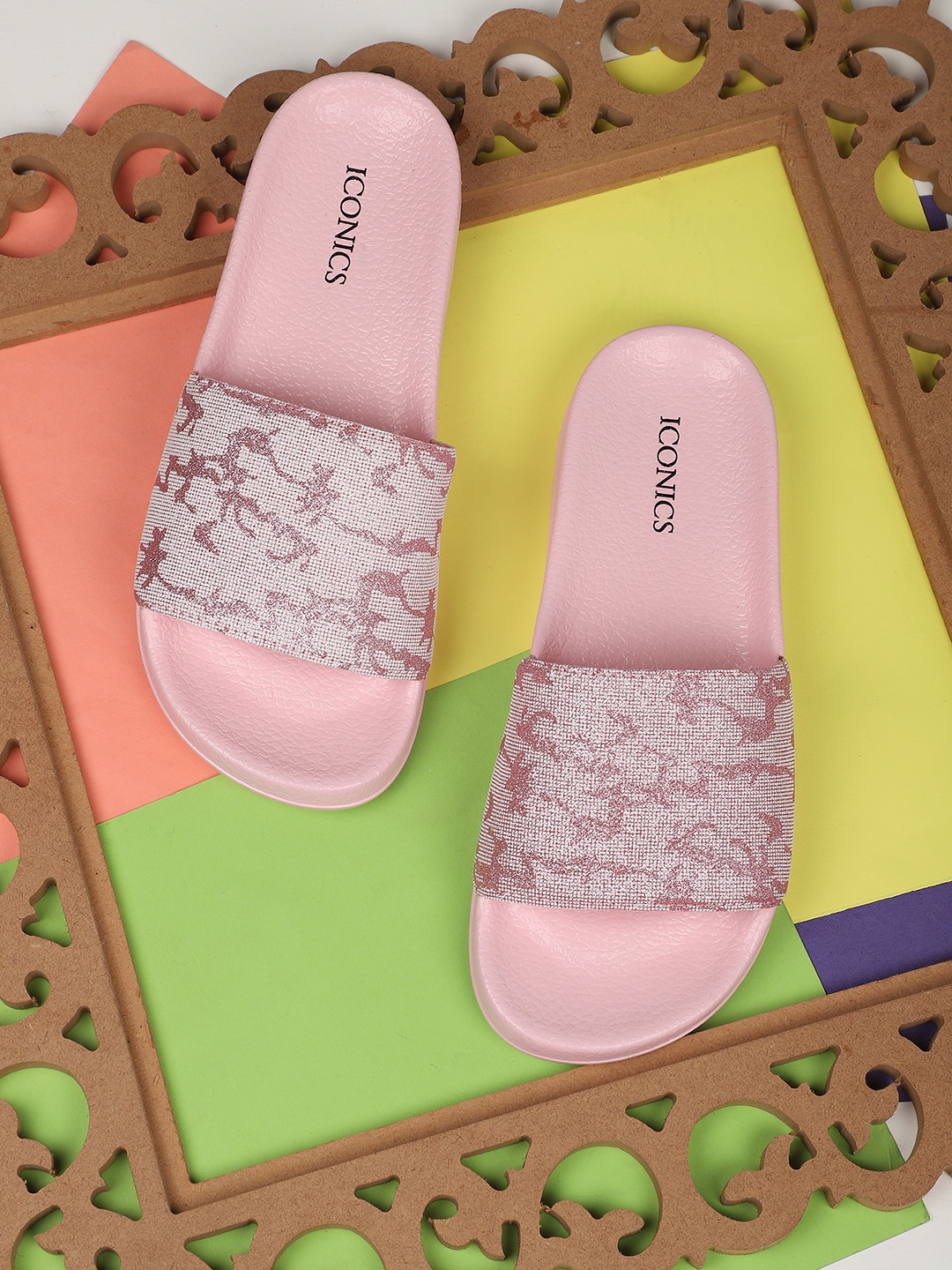 

ICONICS Women Pink & Grey Sliders