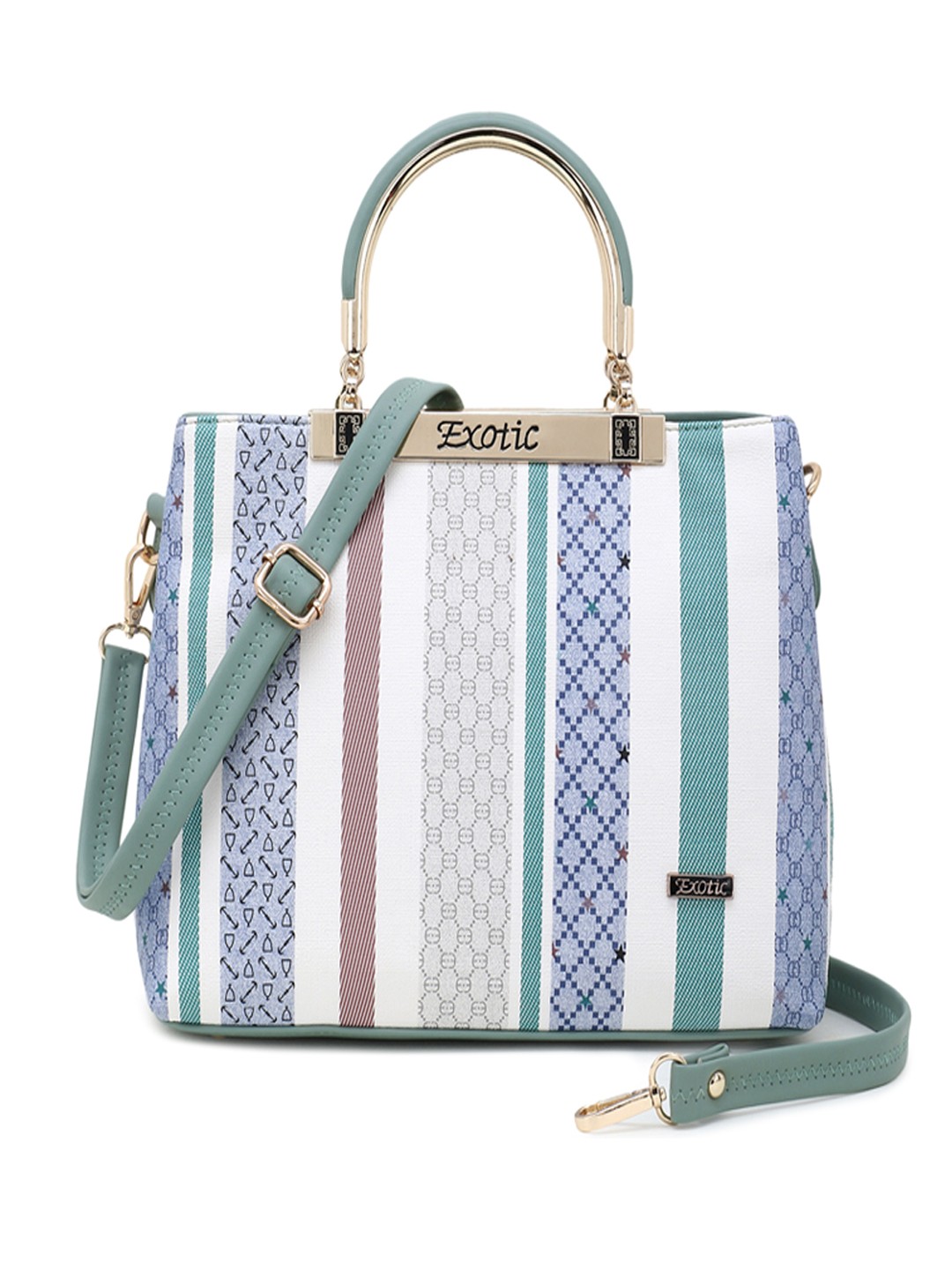

Exotic Green Ethnic Motifs Checked PU Shopper Handheld Bag