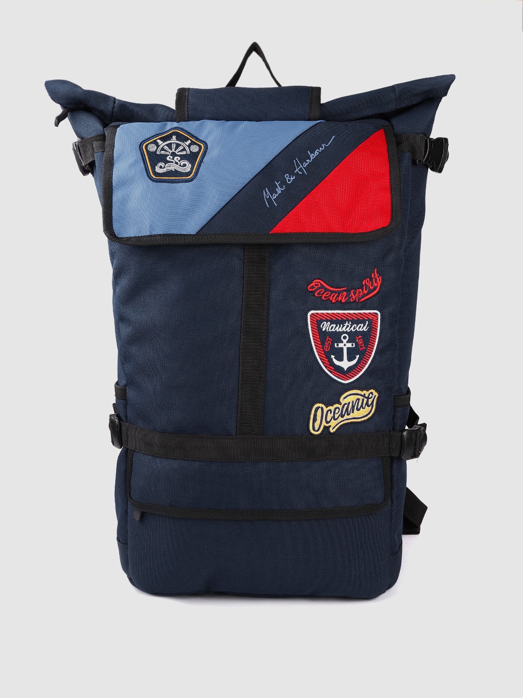 

Mast & Harbour Unisex Teal Blue & Red Solid Applique Detail Backpack 21.4 L