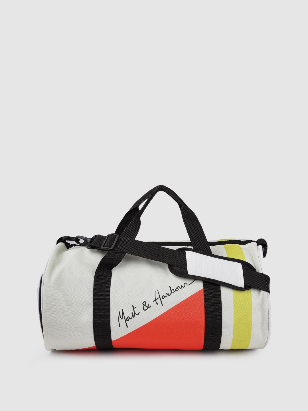 

Mast & Harbour Unisex Cream-Coloured & Orange Colourblocked Duffel Bag