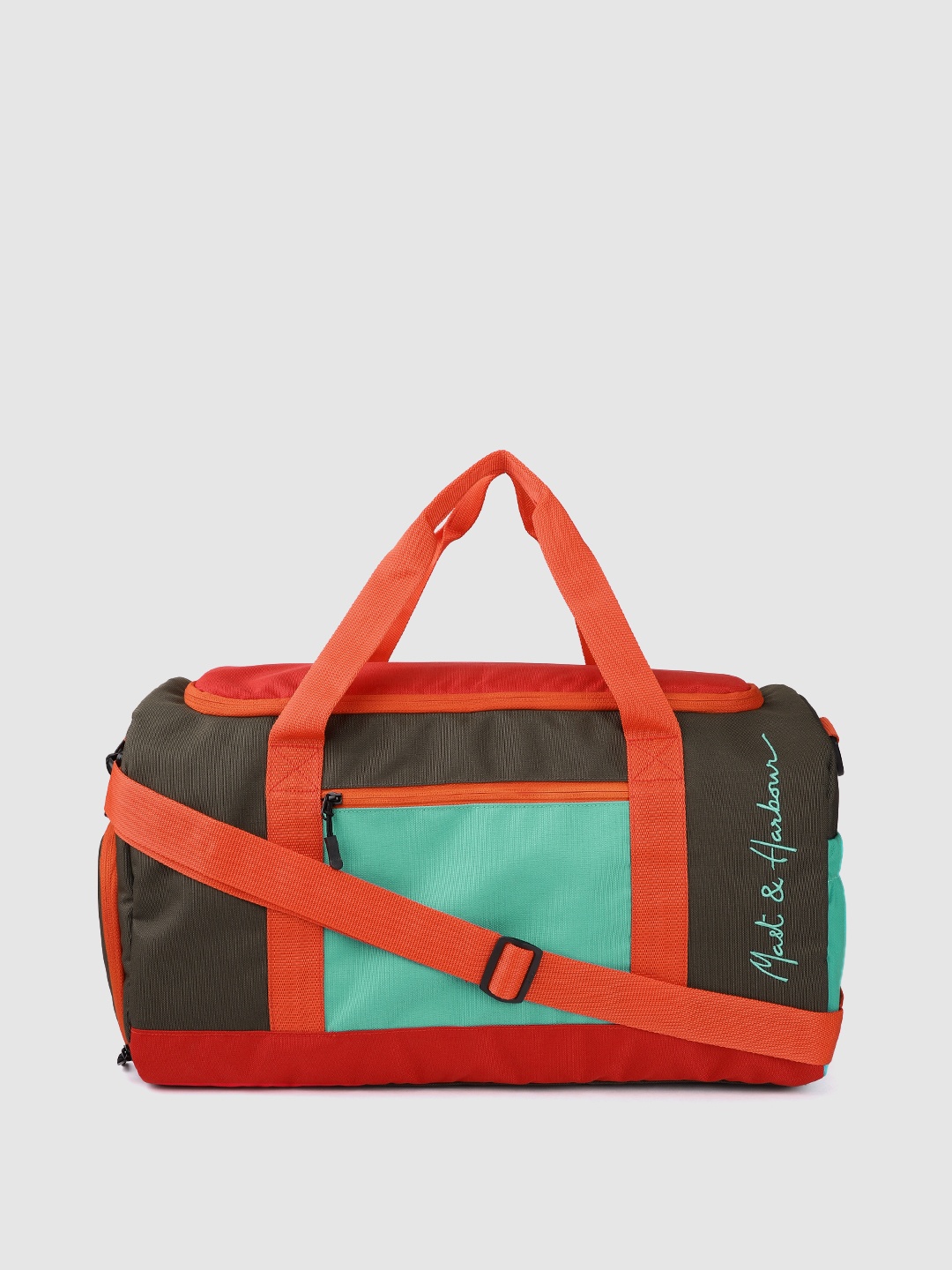 

Mast & Harbour Unisex Green & Orange Colourblocked Duffle Bag
