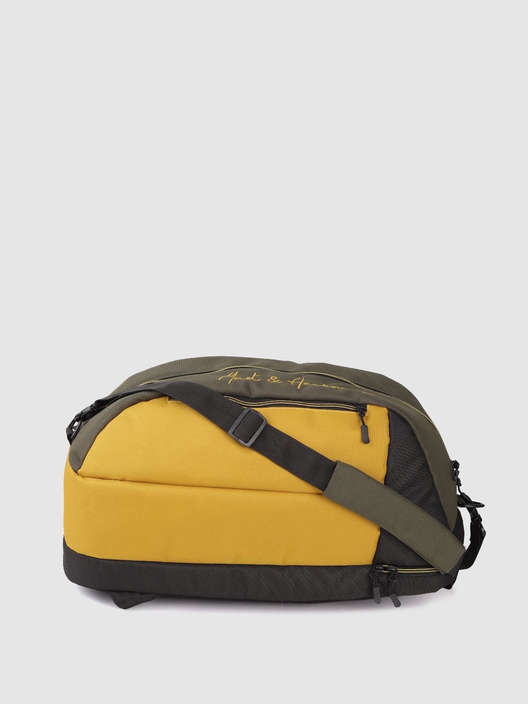 

Mast & Harbour Unisex Mustard Yellow & Black Colourblocked Duffel Bag cum Laptop Backpack