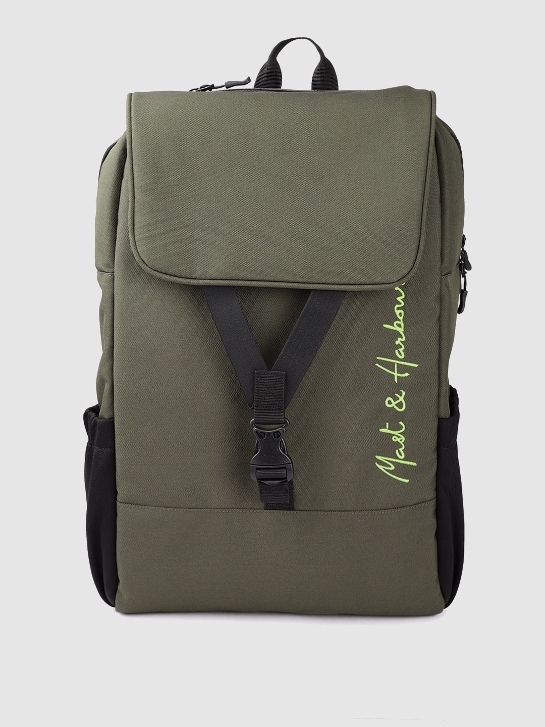 

Mast & Harbour Unisex Olive Green Solid Embroidered Detail Backpack 21.1L