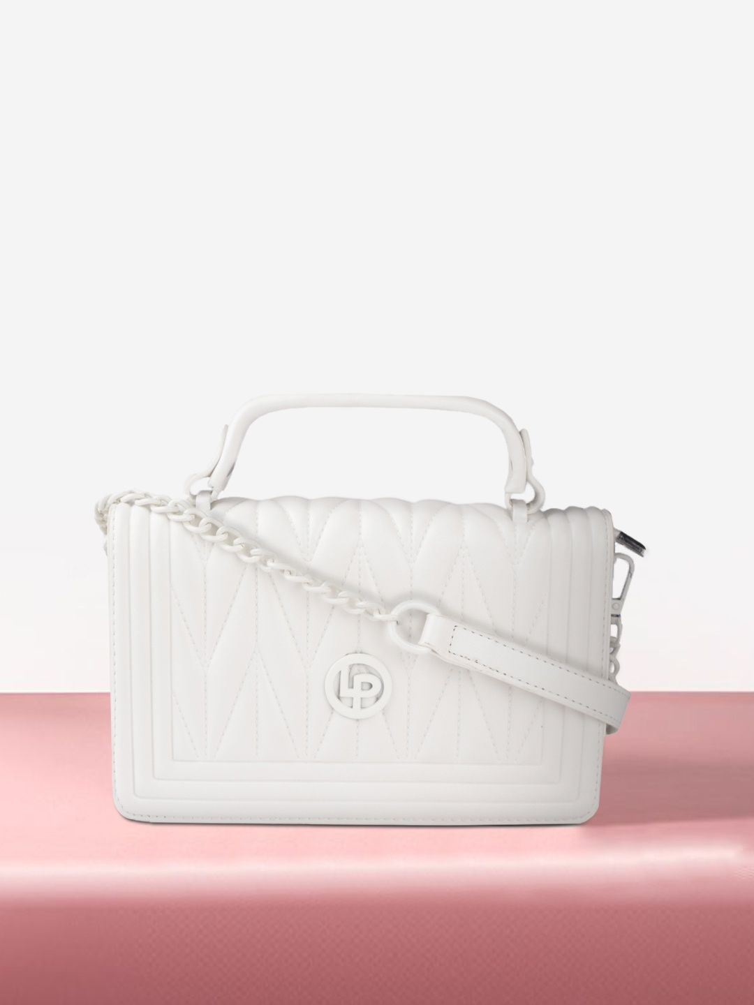 

Lino Perros Women White Textured PU Structured Quilted Sling Bag