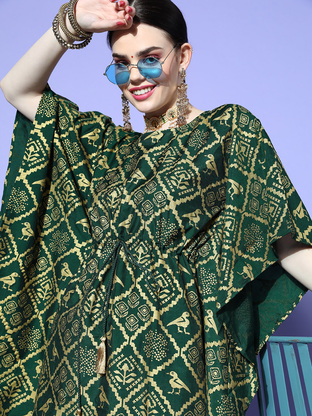 

Sangria Women Ethnic Motifs Polyester Adjustable Waistline Kurta Set, Green