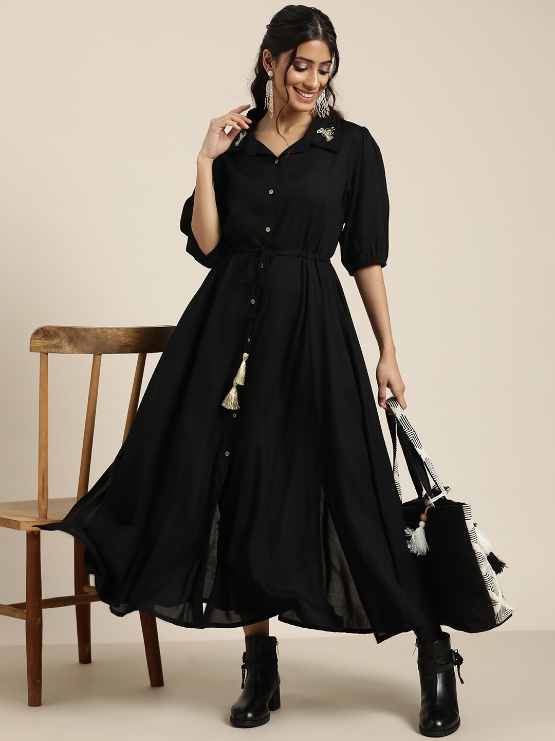 

Sangria Black Shirt Midi Dress