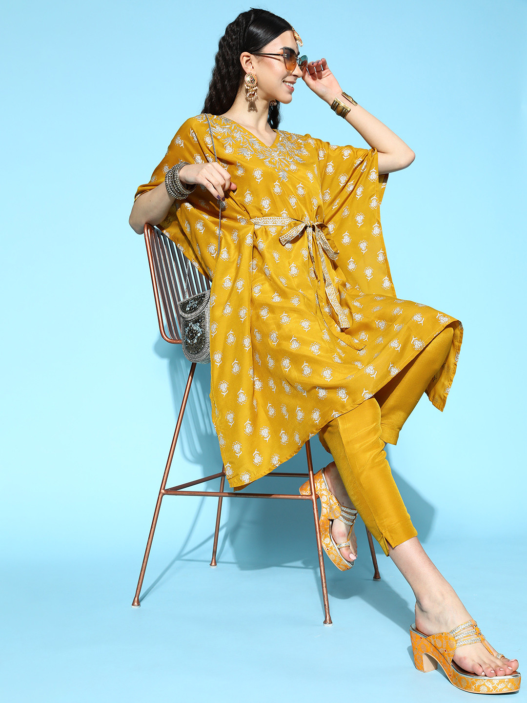 

Sangria Women Ethnic Motifs Polyester All in the Details Kurta Set, Mustard