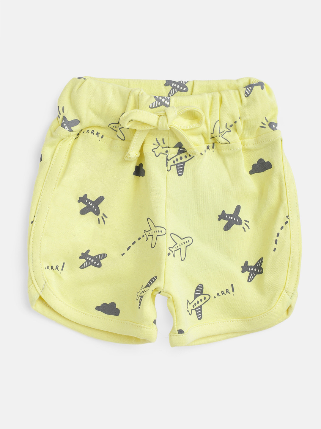 

TINYO Infant Girls Yellow & Charcoal Grey Conversational Printed Cotton Shorts