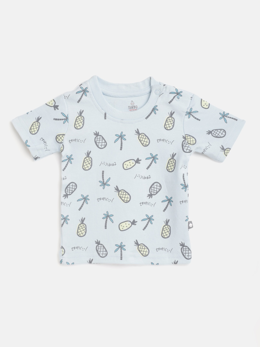 

TINYO Infant Boys Blue & Charcoal Grey Tropical Printed Cotton T-shirt