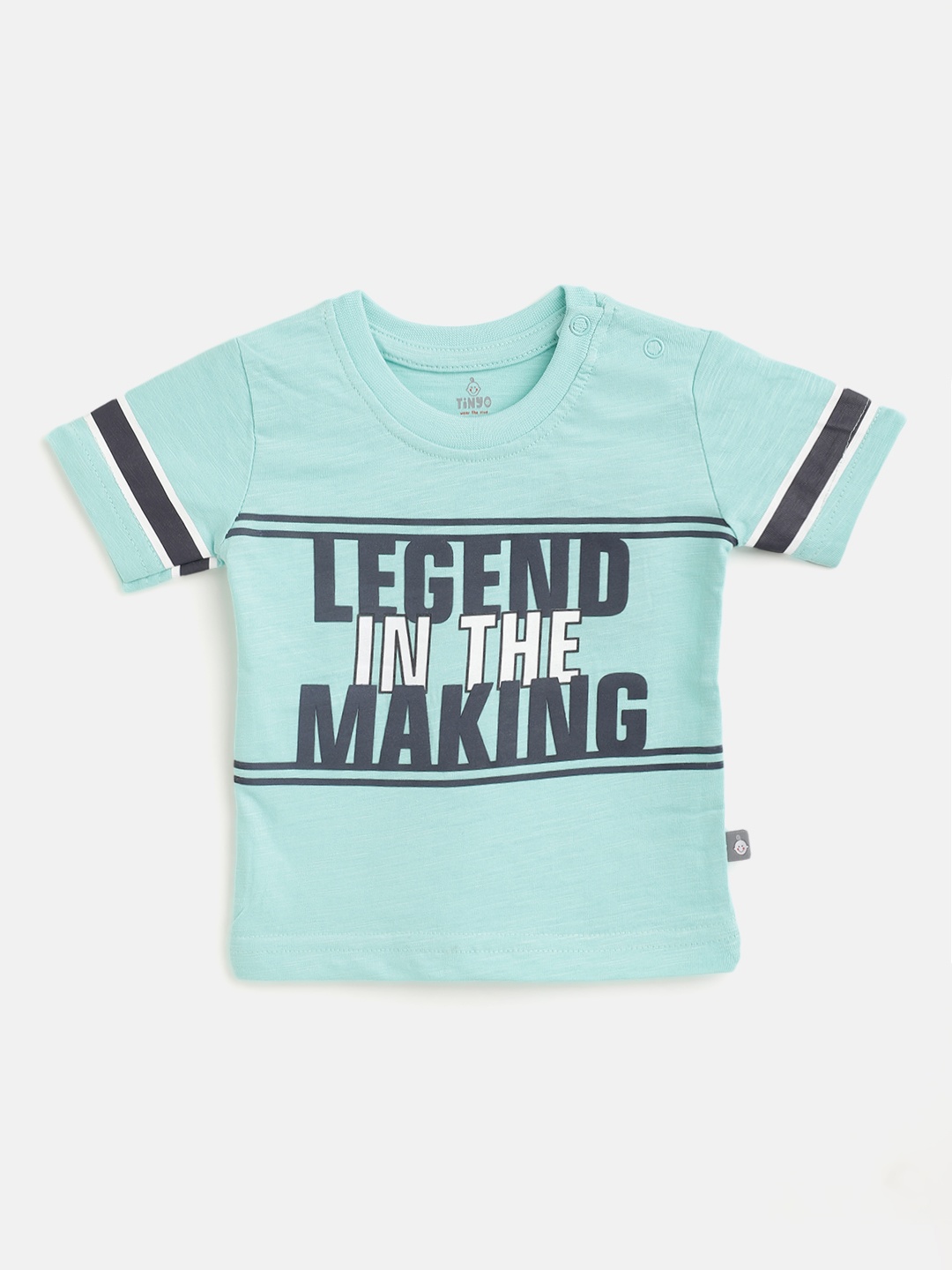 

TINYO Infant Boys Sea Green & Charcoal Grey Typography Printed Cotton T-shirt