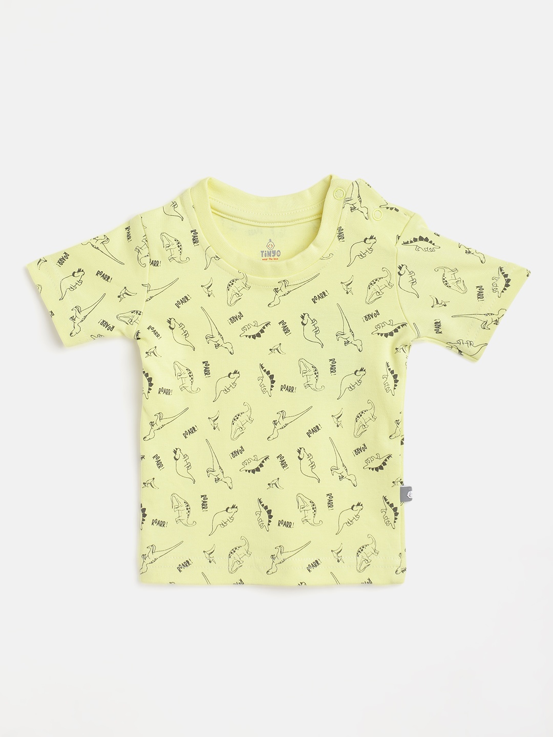 

TINYO Infant Boys Yellow & Black Dinosaur Printed Cotton T-shirt