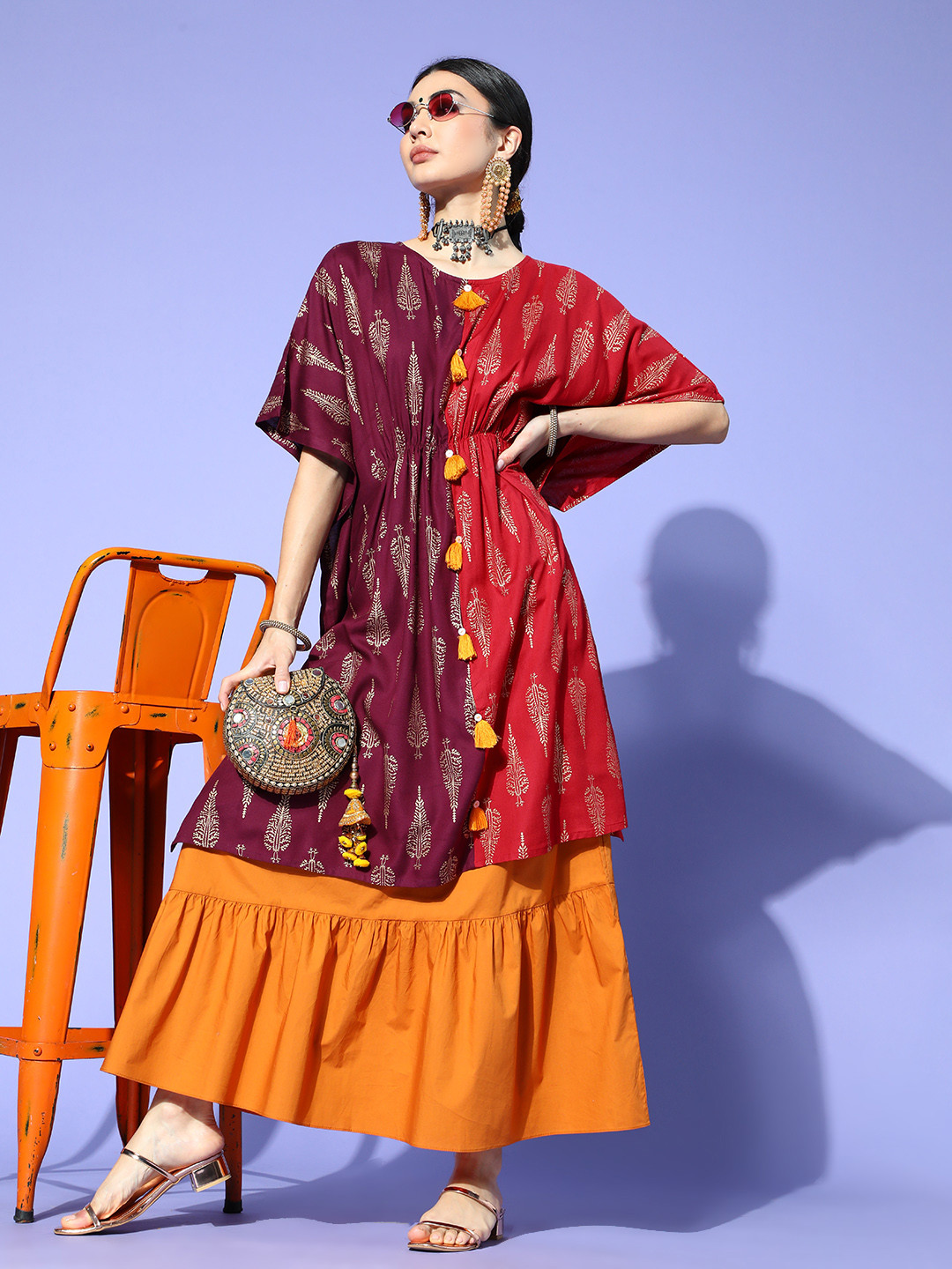 

Sangria Deep Burgundy Cotton New Age Kaftan Kurta