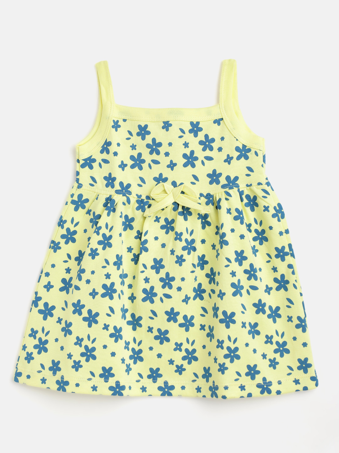

TINYO Infant Girls Yellow & Teal Blue Cotton Floral Print A-Line Dress