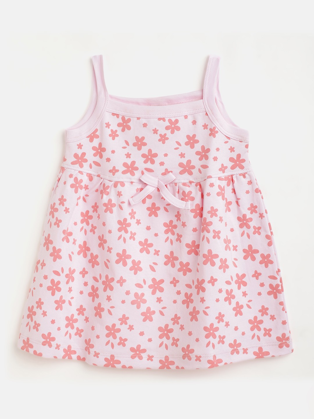 

TINYO Infant Girls Pink Cotton Floral Print A-Line Dress