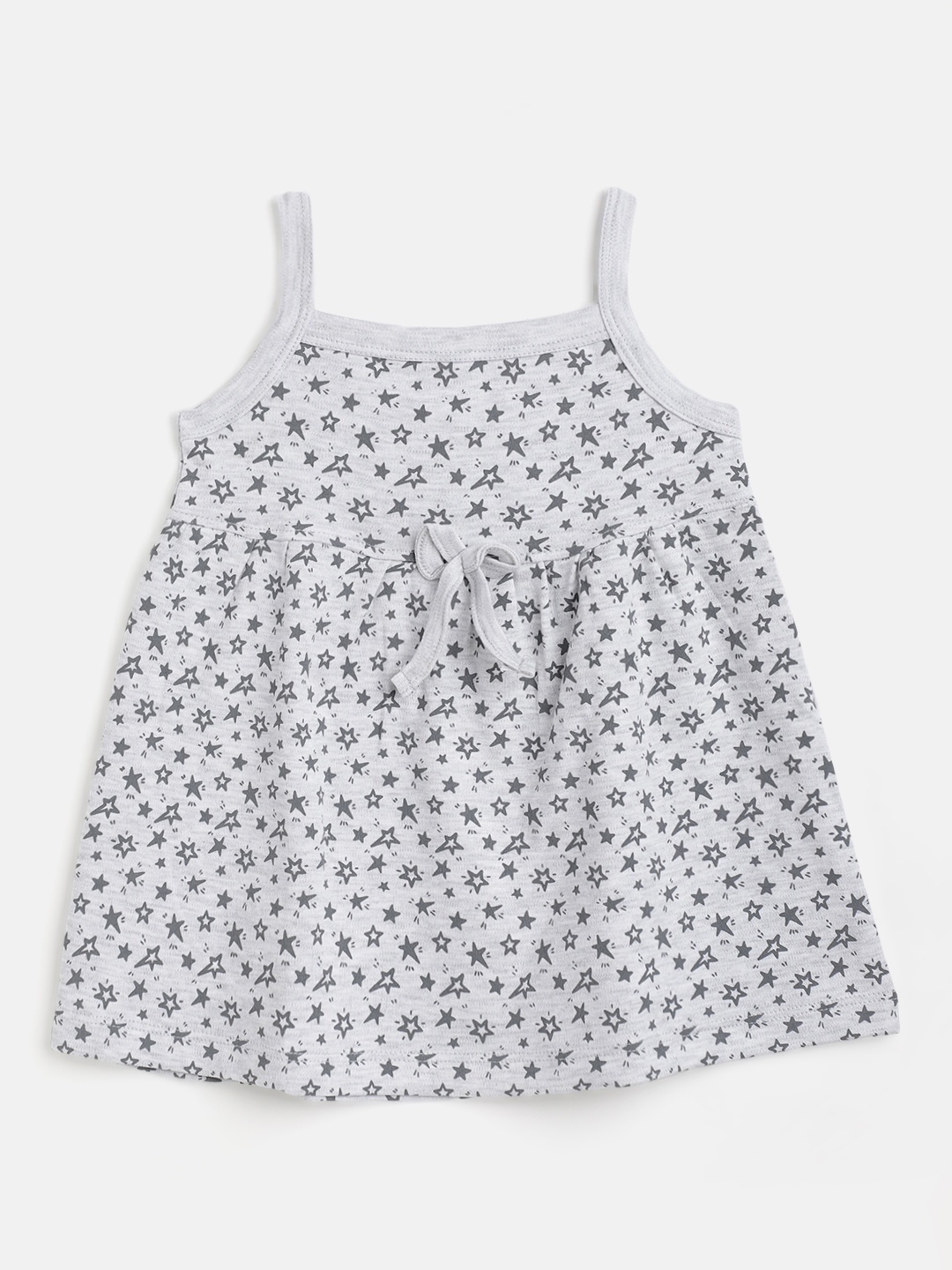 

TINYO Infant Girls Grey Melange & Black Cotton Star Print A-Line Dress