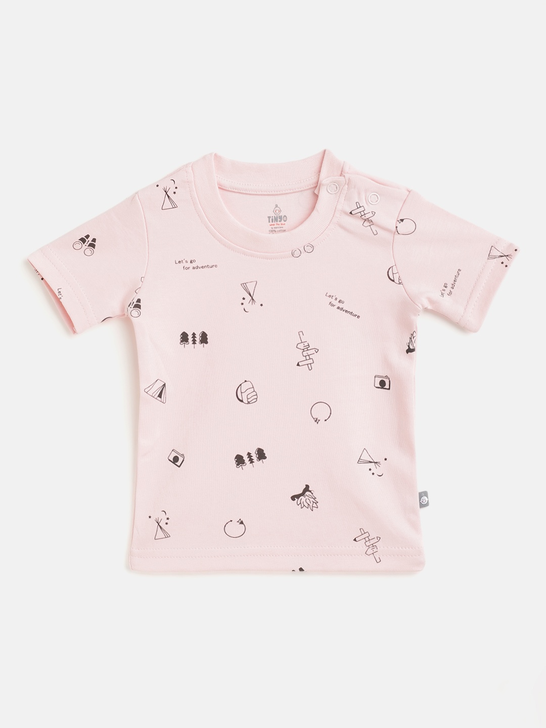 

TINYO Infant Boys Pink & Black Conversational Printed Cotton T-shirt