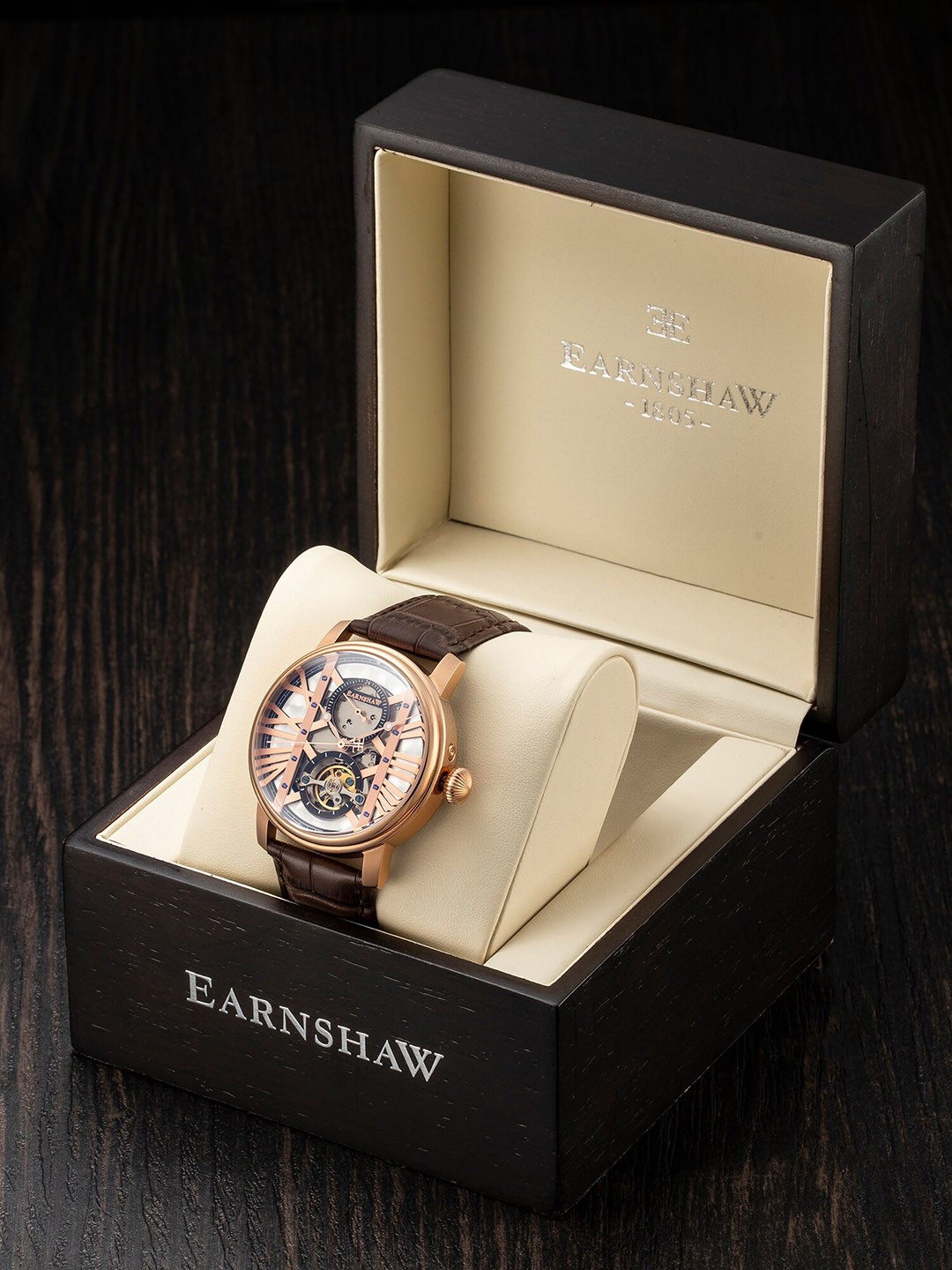 

EARNSHAW Men Silver-Toned Skeleton Dial & Brown Leather Straps Analogue Watch ES-8095-03
