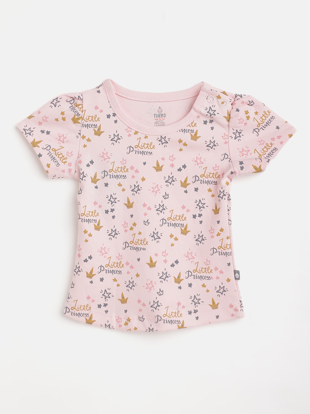 

TINYO Infant Girls Pink & Grey Cotton Printed T-shirt