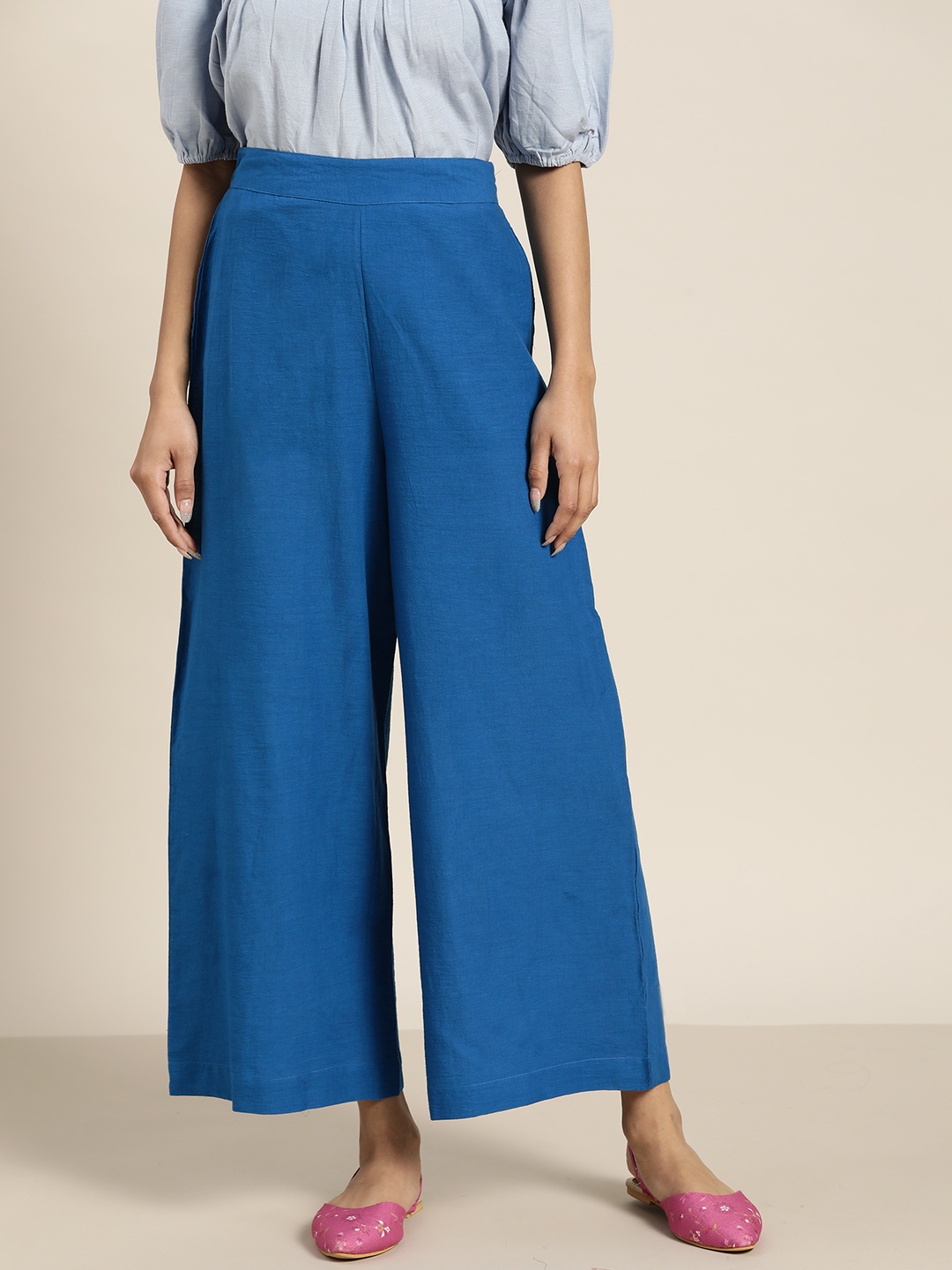 

Sangria Women Blue Pure Cotton Solid Palazzos