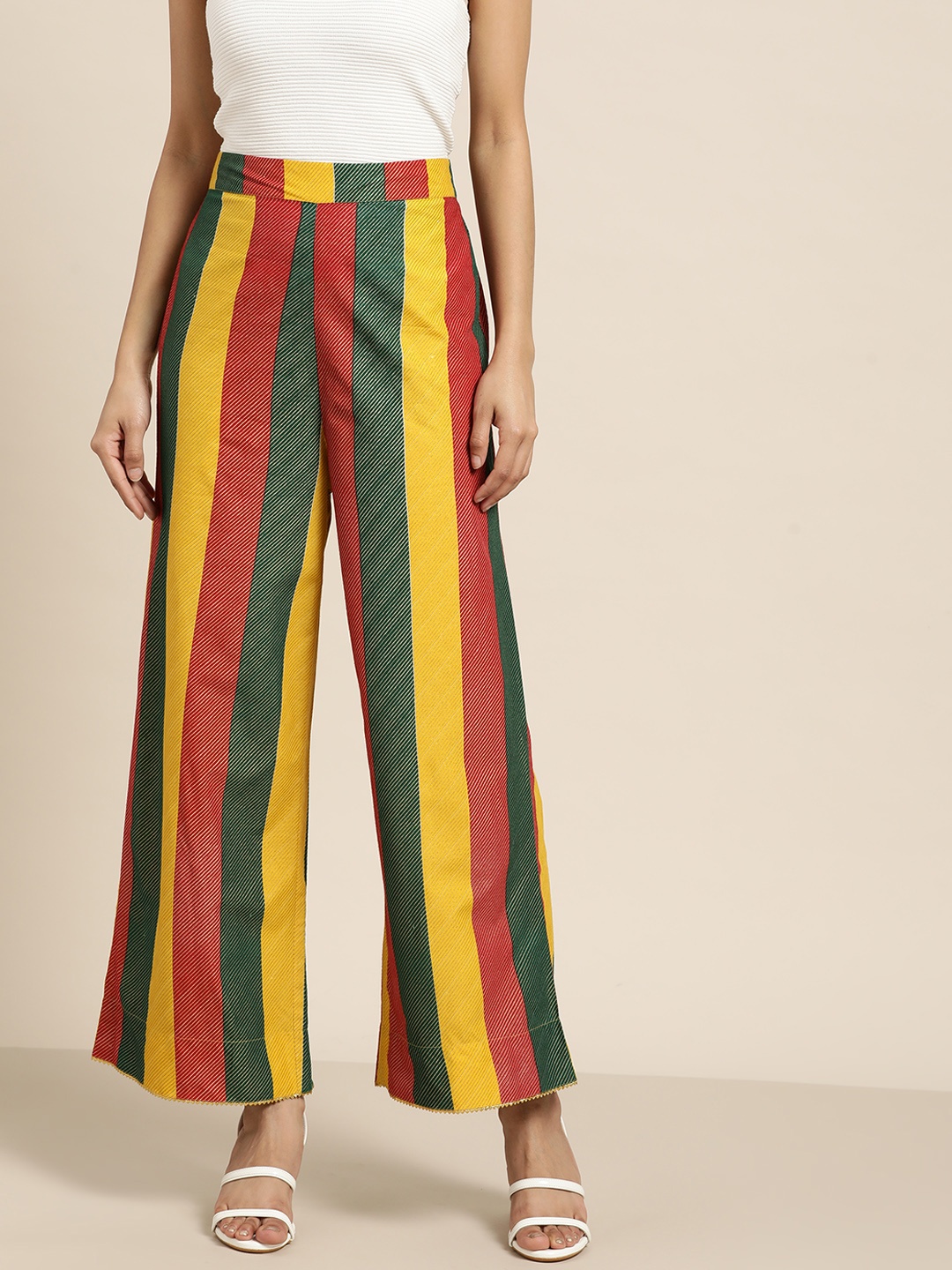 

Sangria Women Red & Yellow Striped Flared Gotta Patti Ethnic Palazzos