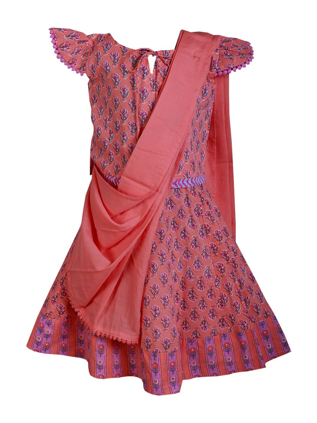 

SHIVANGI clothing Girls Rose & Blue Cotton Ready to Wear Lehenga & Blouse With Dupatta