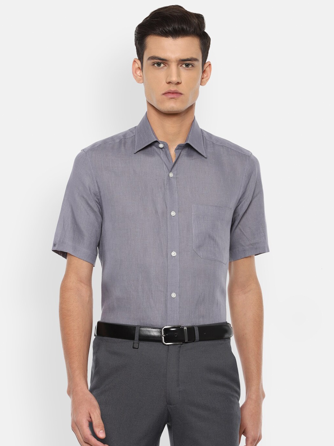 

Louis Philippe Men Grey Linen Formal Shirt