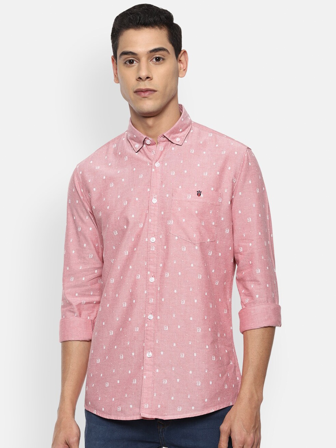 

Louis Philippe Jeans Men Pink Slim Fit Printed Pure Cotton Casual Shirt