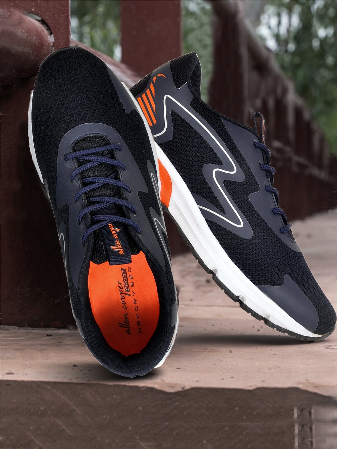 

Allen Cooper Men Navy Blue & Orange Mesh Running Non-Marking Shoes