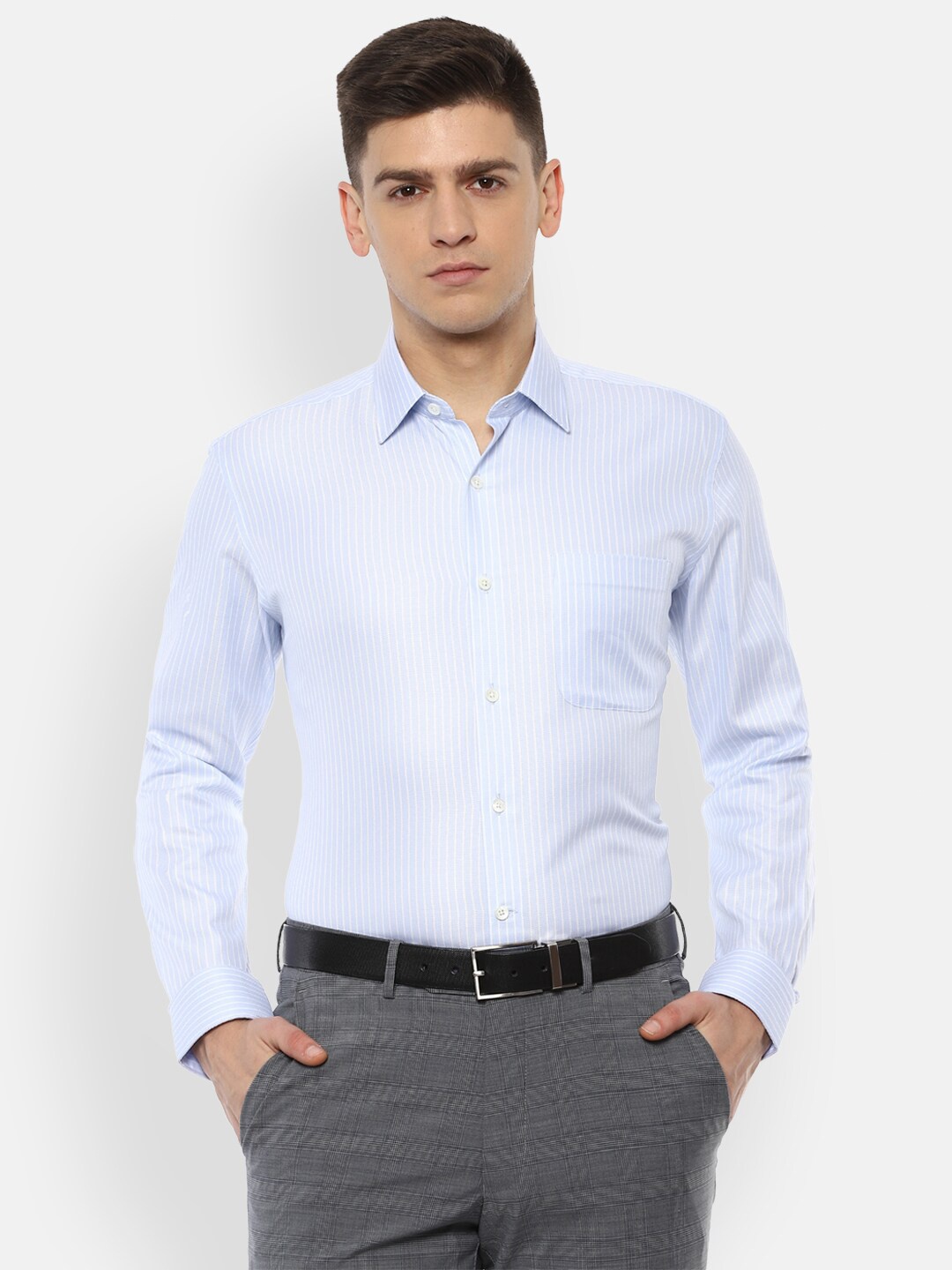 

Luxure by Louis Philippe Men Blue Striped Formal Shirt