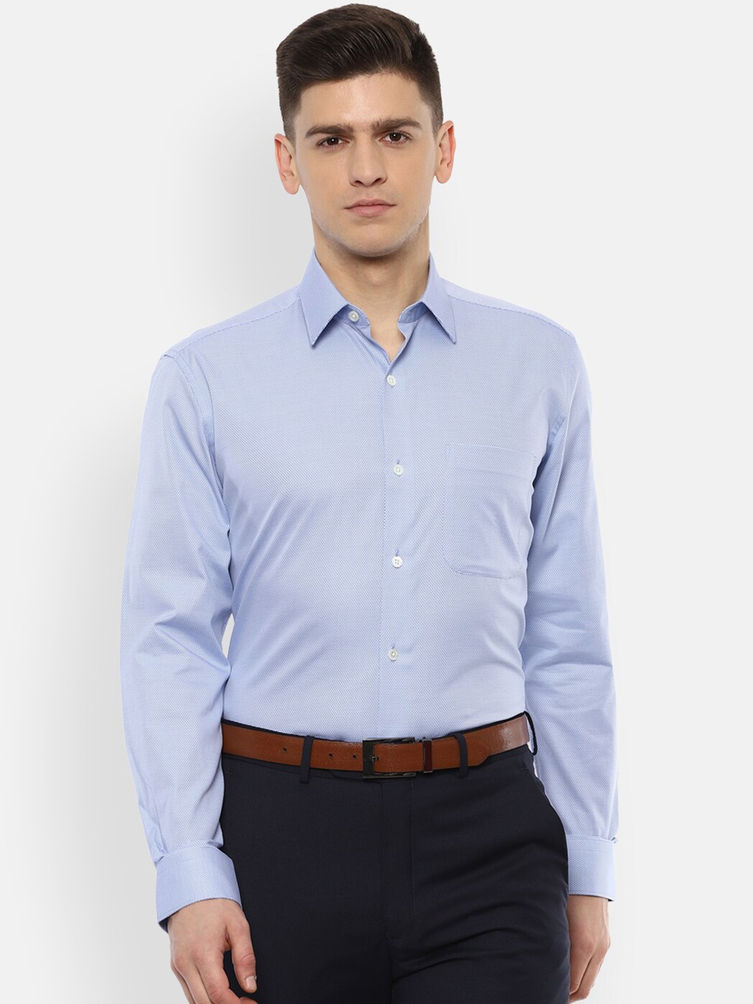 

Luxure by Louis Philippe Men Blue Self Design Regular Fit Pure Cotton Formal Shirt