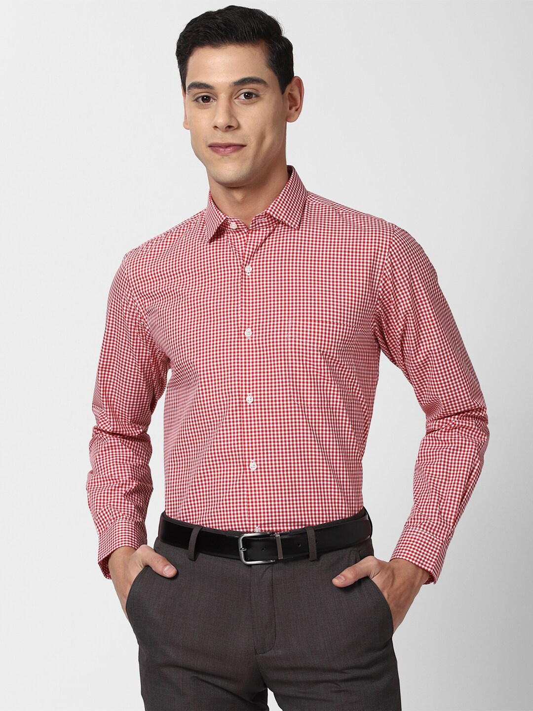 

Peter England Men Red Slim Fit Micro Checks Checked Formal Shirt