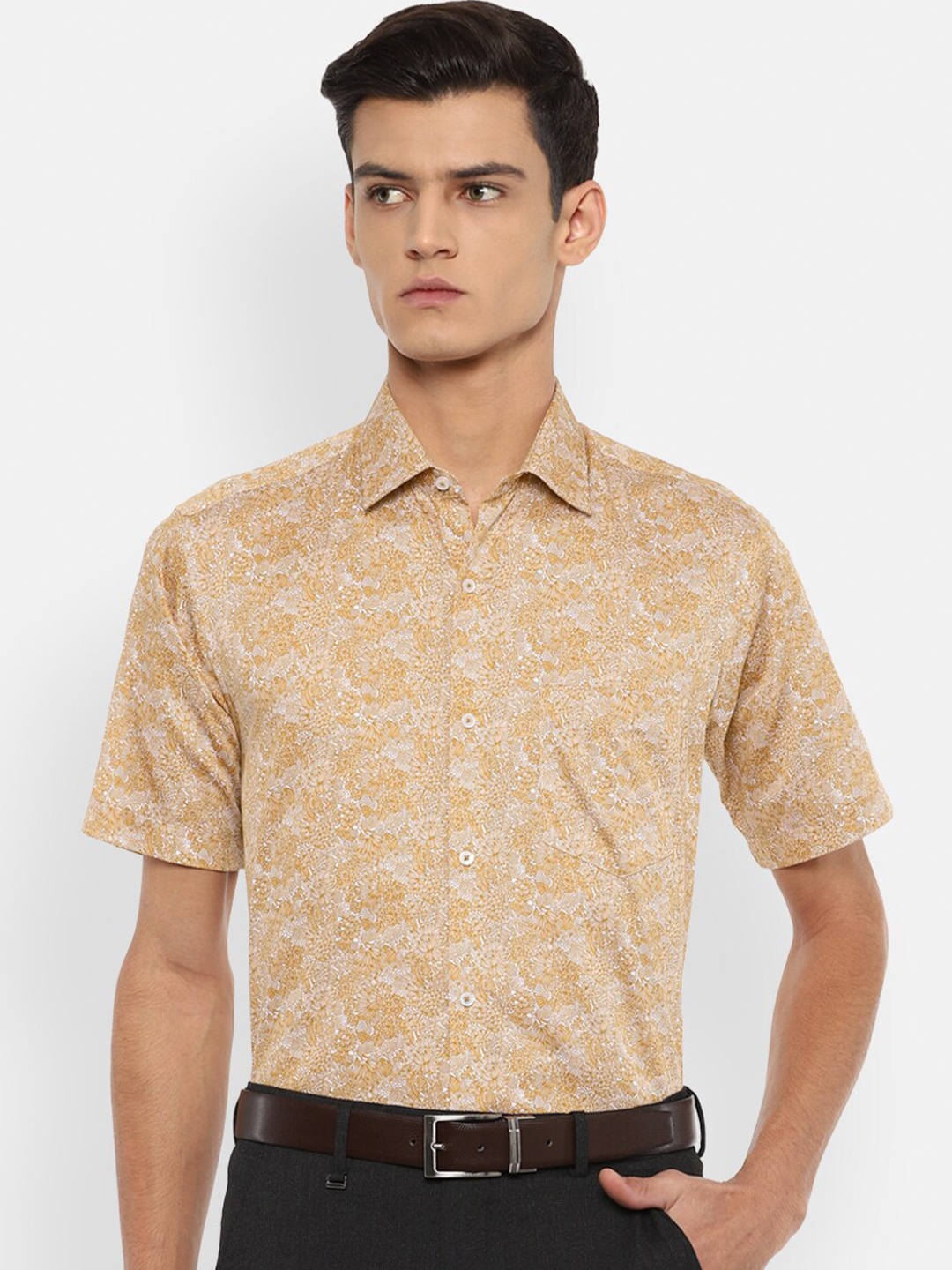 

Van Heusen Men Khaki Floral Printed Pure Cotton Casual Shirt