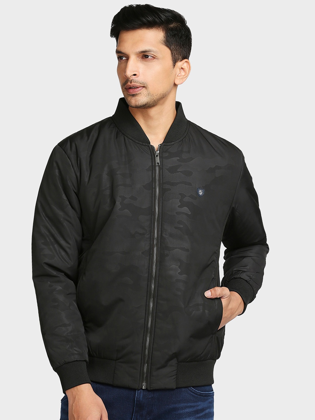 

ColorPlus Men Black Camouflage Bomber Jacket