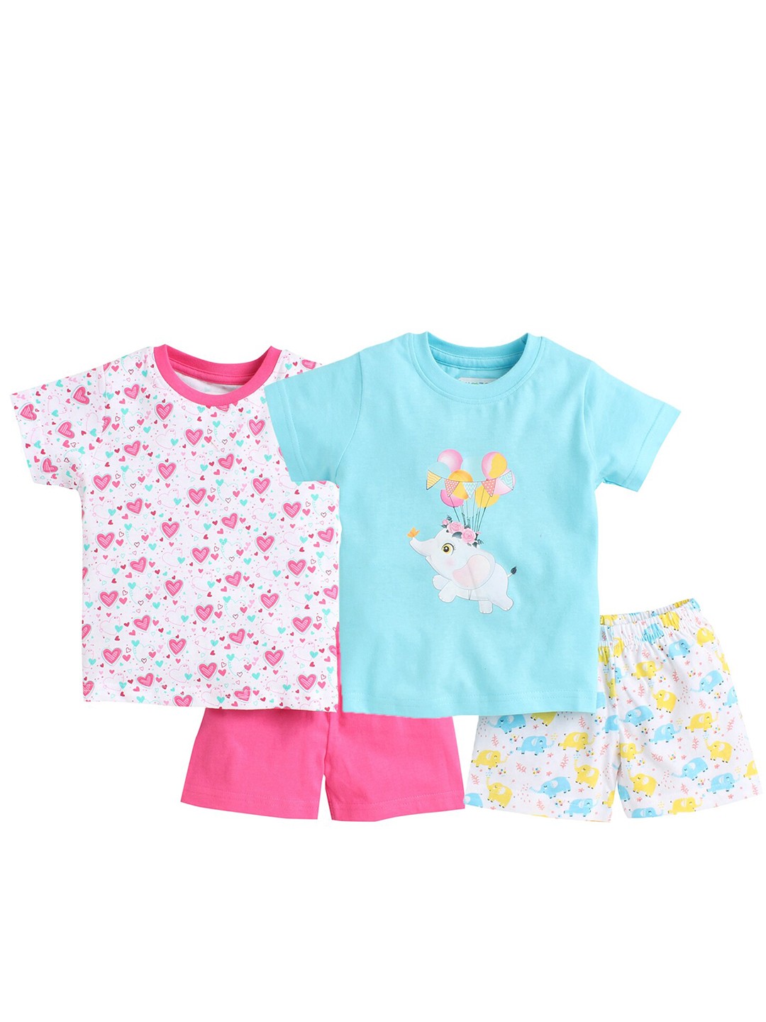 

BUMZEE Girls Pack Of 2 Blue & White Printed Pure Cotton T-shirt with Shorts