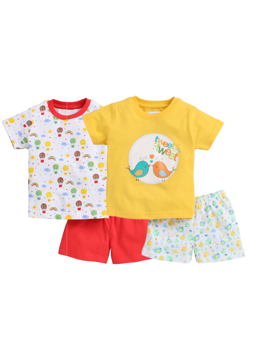 

BUMZEE Girls Pack Of 2 Red & Yellow Printed Pure Cotton T-shirt with Shorts
