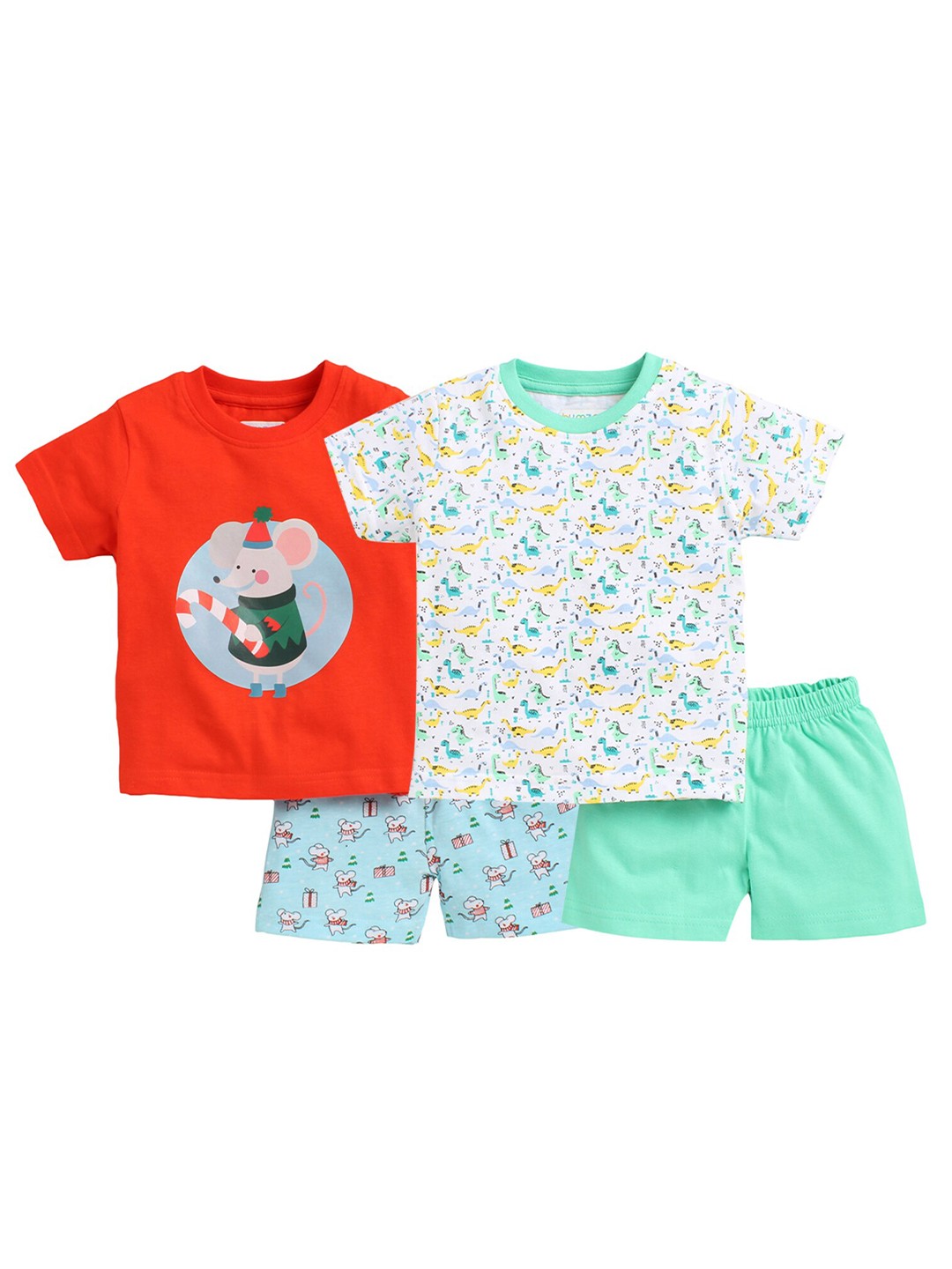 

BUMZEE Boys Pack of 2 Red & Blue Printed Pure Cotton T-shirts with Shorts