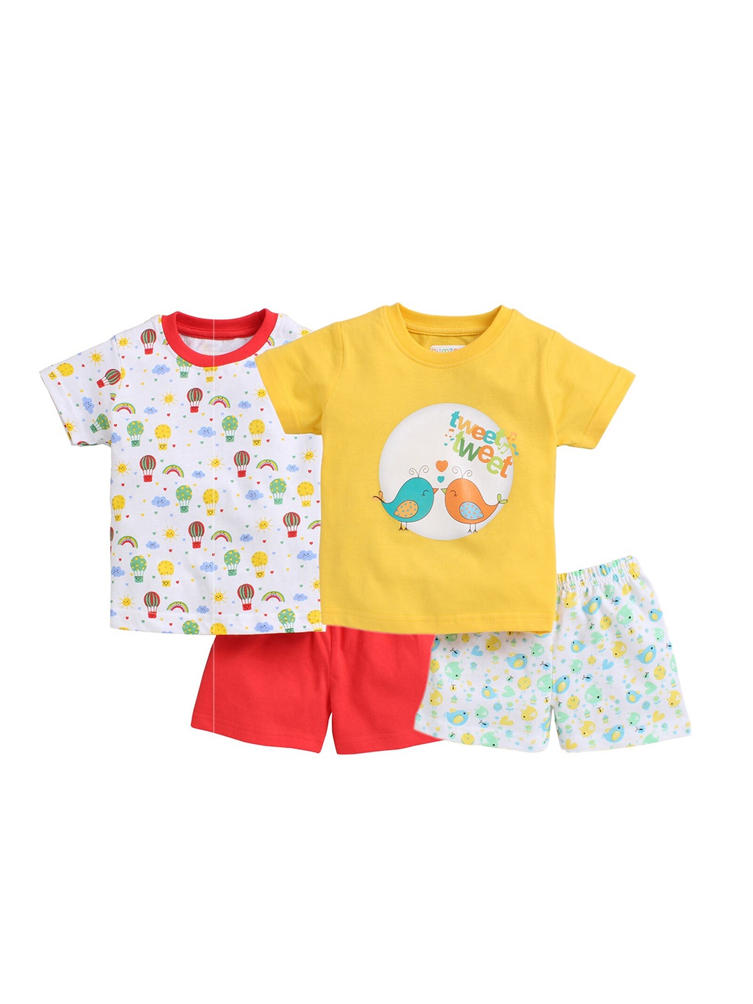 

BUMZEE Girls Pack of 2 Red & Yellow Printed Pure Cotton T-shirt with Shorts