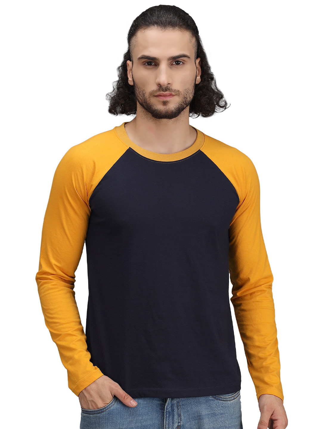 

PockMAN Men Mustard Yellow & Blue Colourblocked Outdoor T-shirt
