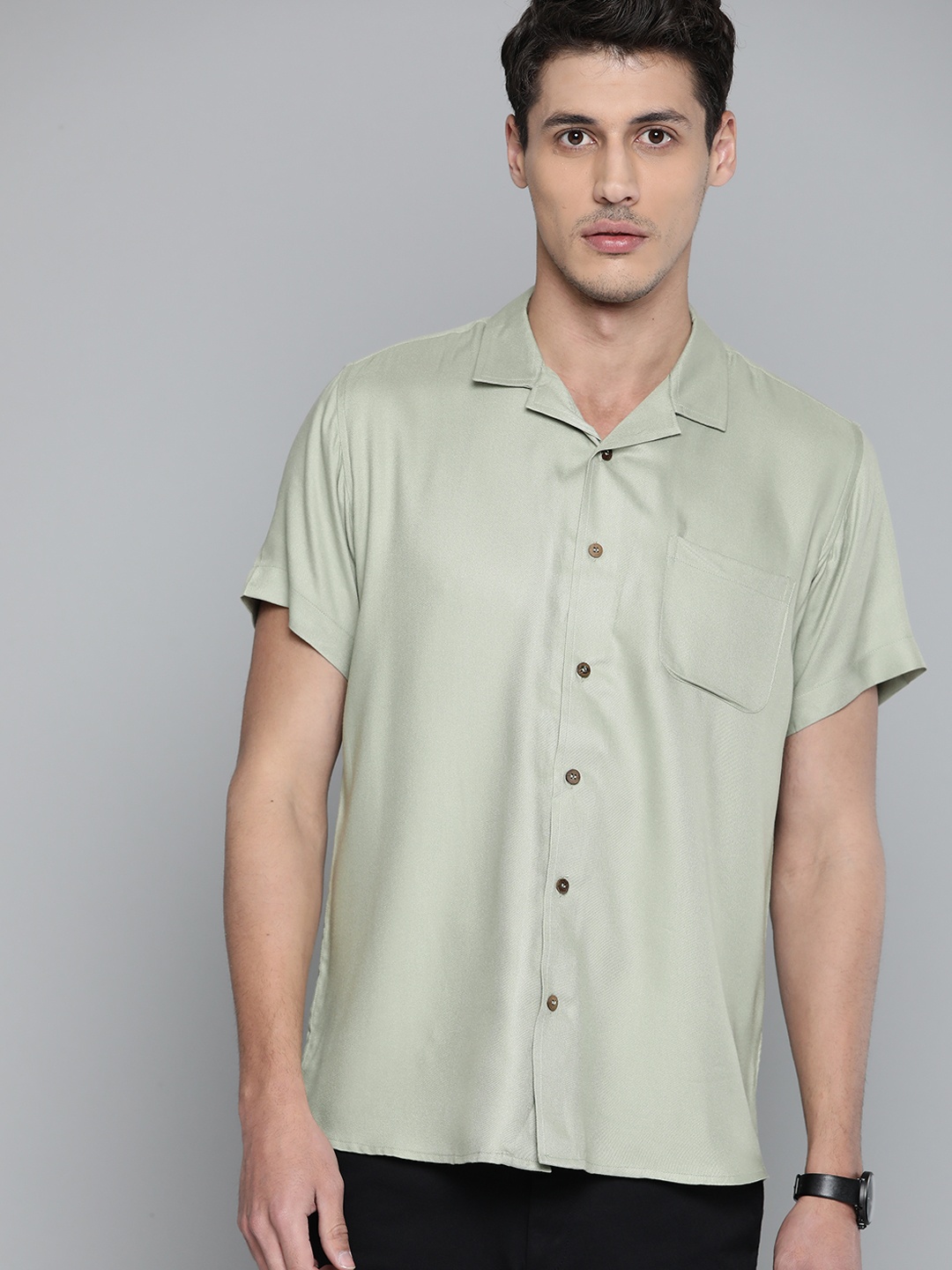 

DENNISON Men Olive Green Cotton Twill Slim Fit Casual Shirt