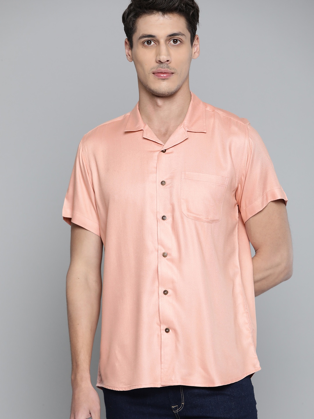 

DENNISON Men Peach-Coloured Twill Weave Cotton Slim Fit Casual Shirt