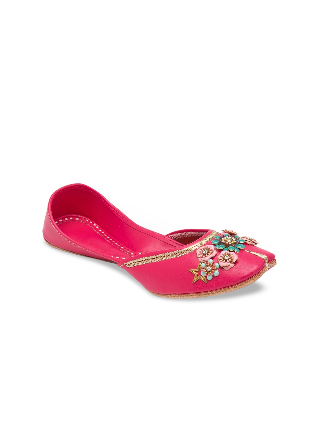 

5 ELEMENTS Women Pink Embellished Mojaris Flats