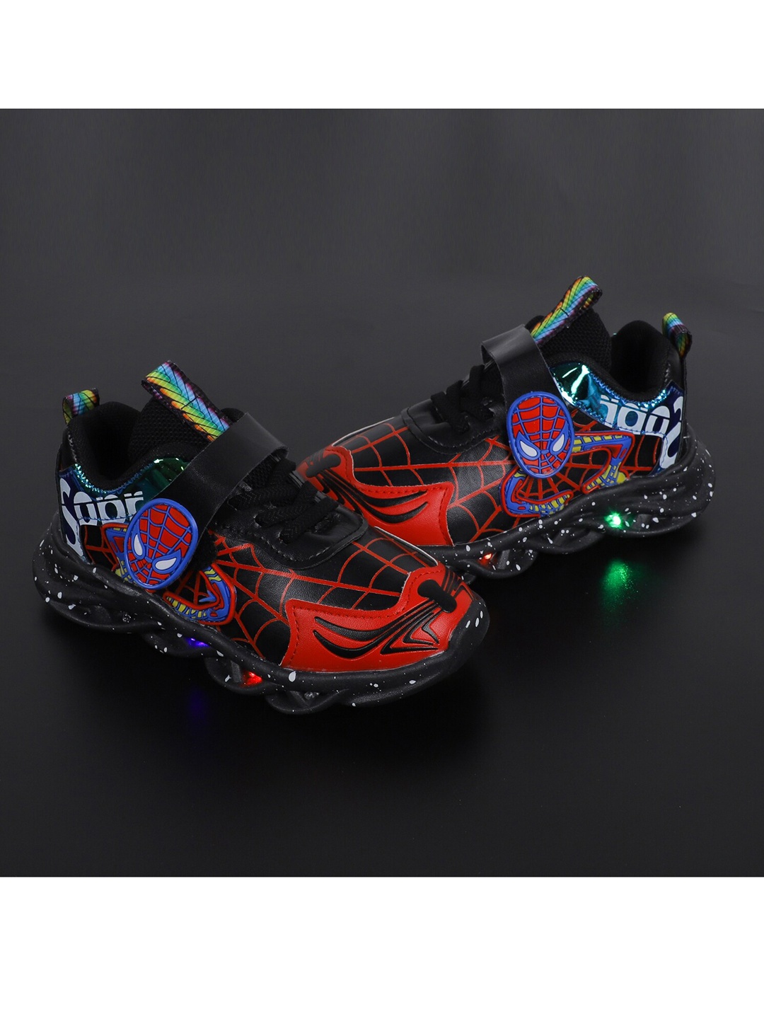 

FEETWELL SHOES Kids Black & Red Spider-Man Printed PU Sneakers