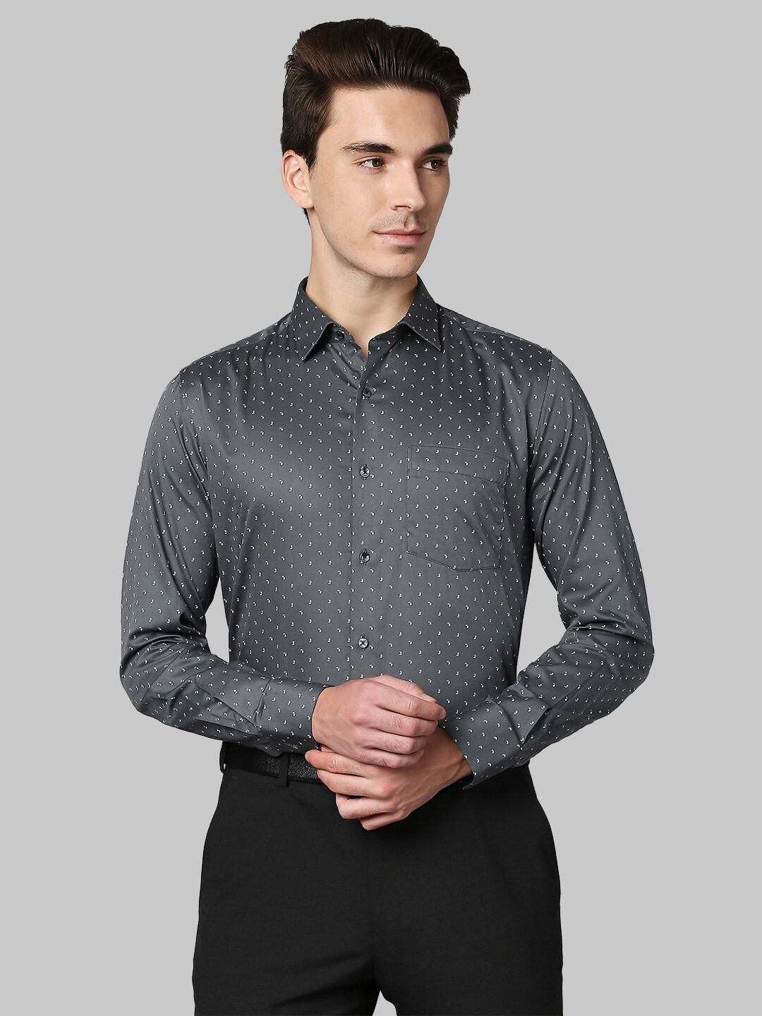 

Park Avenue Men Grey Slim Fit Printed Formal Shirt