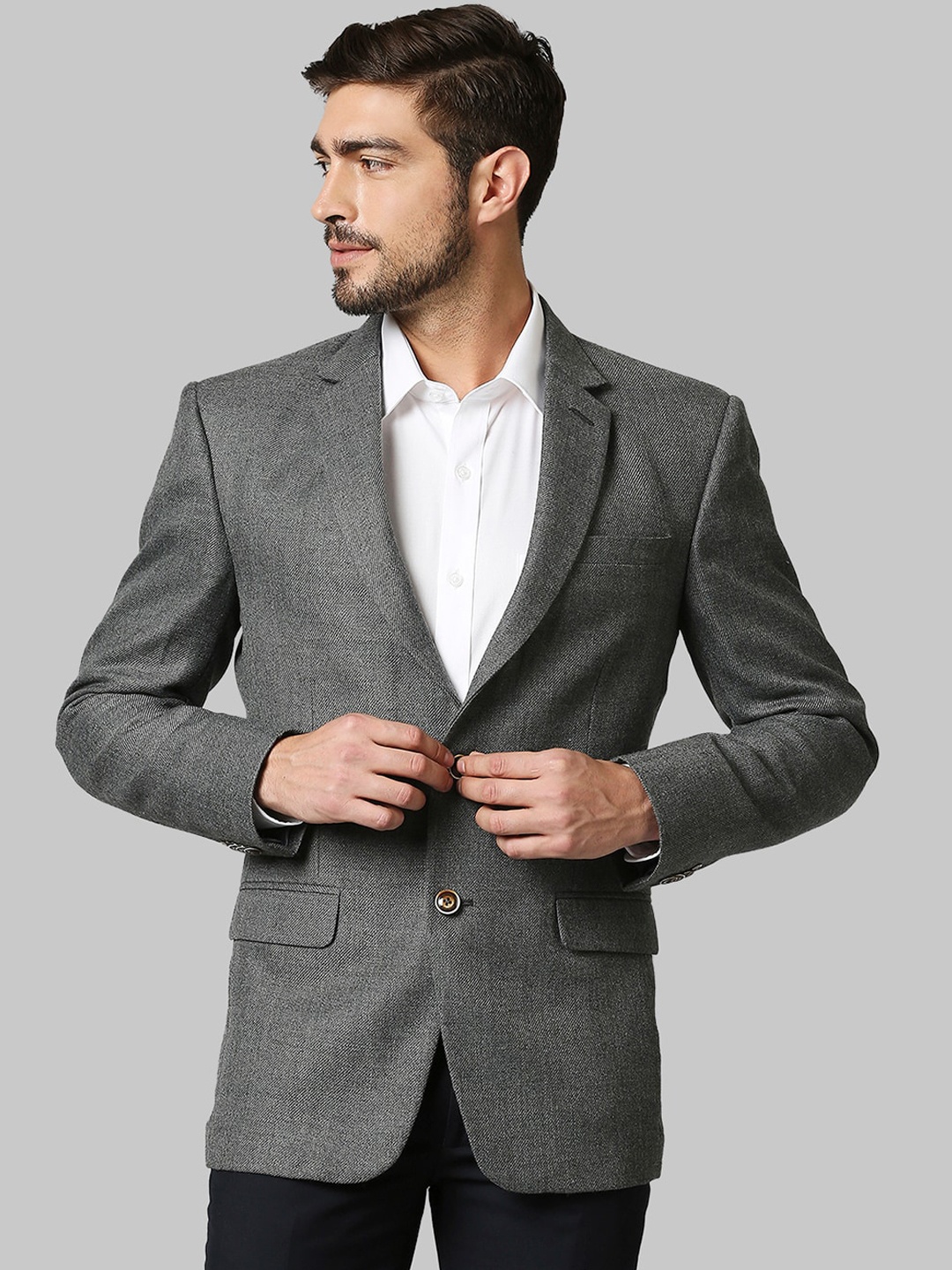 

Park Avenue Men Grey Super Slim Fit Single Breasted Blazer
