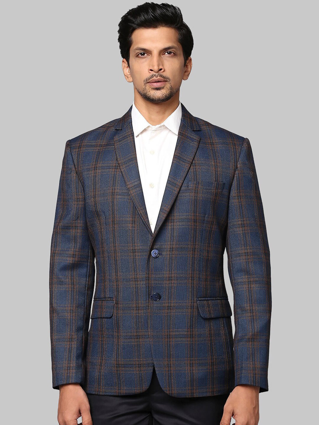 

Park Avenue Men Blue & Brown Checked Single Breasted Blazer