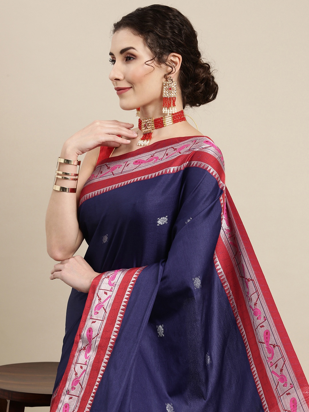 

VASTRANAND Blue Zari Silk Cotton Paithani Saree