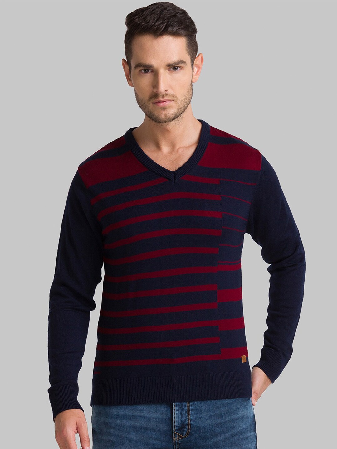 

Parx Men Blue & Red Striped Pullover