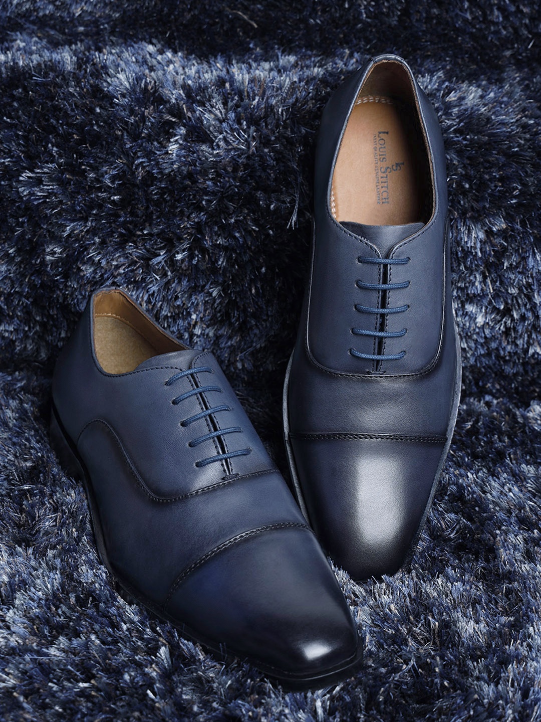 

LOUIS STITCH Men Premium Leather Dual Tone Patina Oxford Shoes, Blue